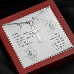 To My Wife Miracles Happen Cross Pendant Necklace
